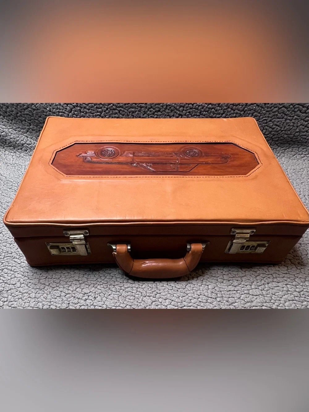 Vintage Custom Mercedes-Benz R107 SL-Class Design Leather Briefcase Brown 20 In